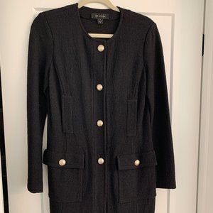 St. John Wool Coat Black w Silver Buttons, Size 8